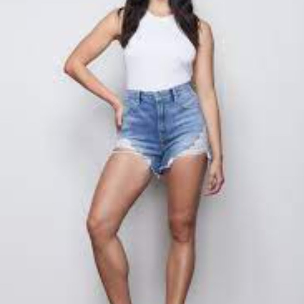 GOOD AMERICAN BOMBSHELL DENIM SHORTS SIZE 10 BUTTON UP